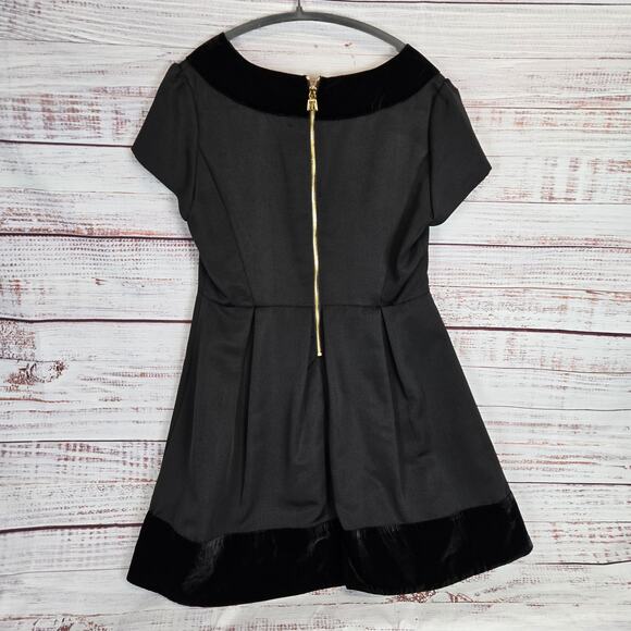 STS Sail to Sable Black Velvet Trim Dress Sz 10 Pleated Split V-Neck Whimsigoth - Picture 2 of 10